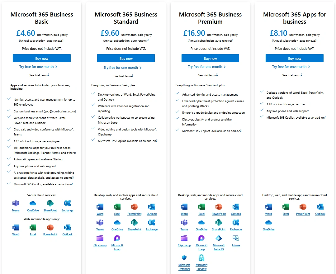Microsoft 365 Business Plans